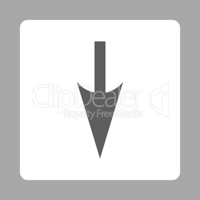 Sharp Down Arrow flat dark gray and white colors rounded button