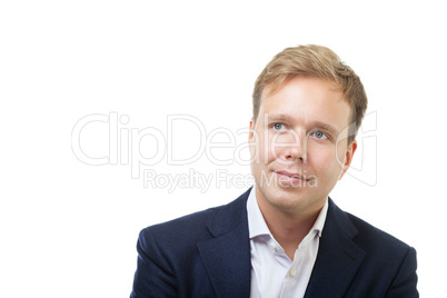 Portrait of a dreamy businessman on white background