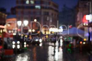 Blurred cityscape on a rainy evening