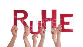 People Holding German Word Ruhe Means Rest