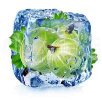 Gooseberry in ice cube