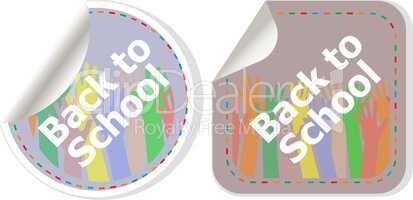 Back to school text on label tag stickers set isolated on white, education concept