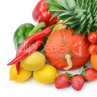 fruits and vegetables isolated on white background