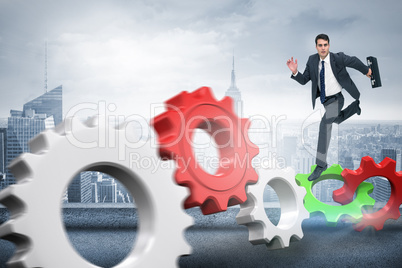 Composite image of stern businessman in a hurry