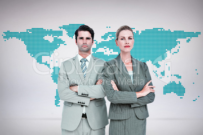 Composite image of business people with arms crossed looking at