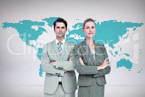 Composite image of business people with arms crossed looking at