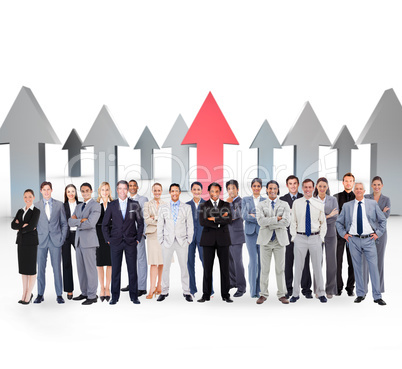 Composite image of business people standing up