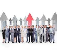 Composite image of business people standing up