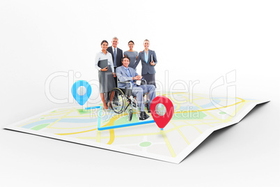 Composite image of disabled businessman with his colleagues smil