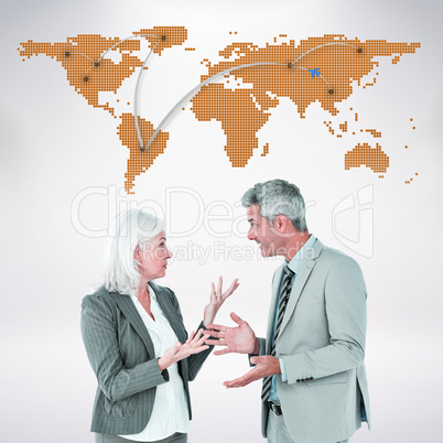 Composite image of businesswoman angry against her colleague arg