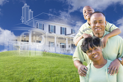 African American Family with Ghosted House Drawing Behind