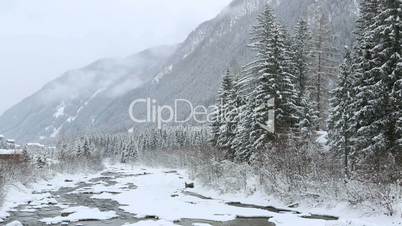 Winter landscape with foggy weather