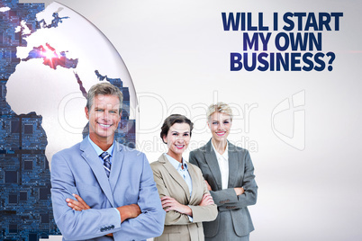 Composite image of businessman in a row with his business team