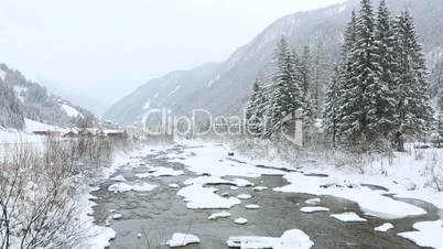 Winter landscape with foggy weather