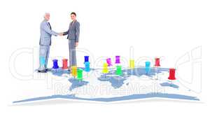 Composite image of businessman and woman shaking hands