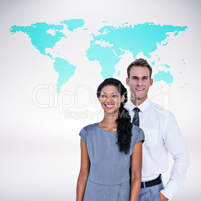 Composite image of happy business people smiling at camera