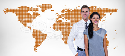 Composite image of happy business people smiling at camera