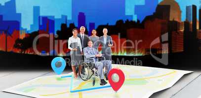 Composite image of disabled businessman with his colleagues smil