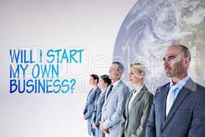 Composite image of business people standing in a row