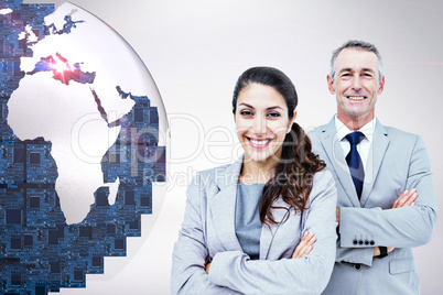 Composite image of  portrait of happy business people standing t