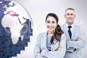 Composite image of  portrait of happy business people standing t