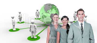 Composite image of happy business team smiling at camera