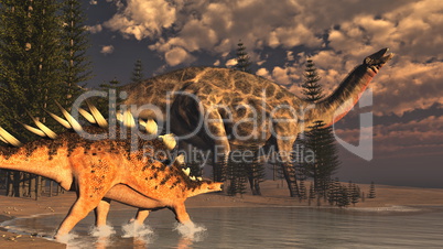 Dicraeosaurus and kentrosaurus dinosaurs - 3D render