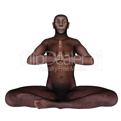 Female homo erectus sitting in meditation - 3D render