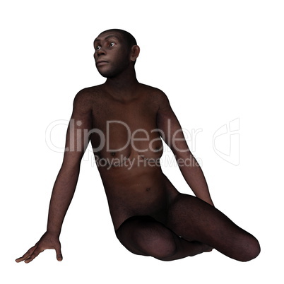 Female homo erectus sitting - 3D render