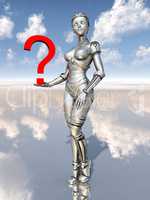 Weiblicher Roboter mit Fragezeichen