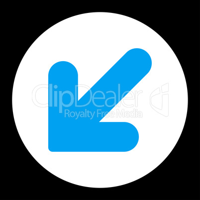 Arrow Down Left flat blue and white colors round button