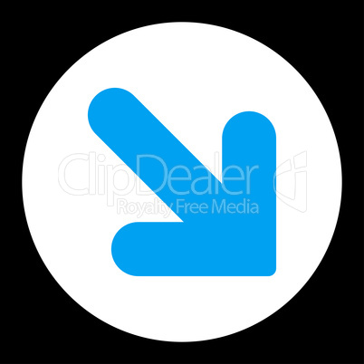 Arrow Down Right flat blue and white colors round button