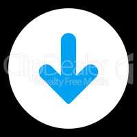 Arrow Down flat blue and white colors round button