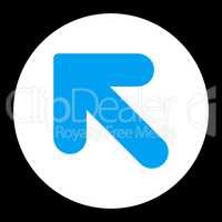 Arrow Up Left flat blue and white colors round button