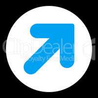 Arrow Up Right flat blue and white colors round button