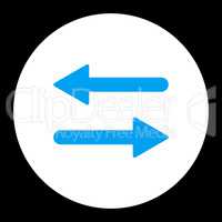 Arrows Exchange Horizontal flat blue and white colors round button