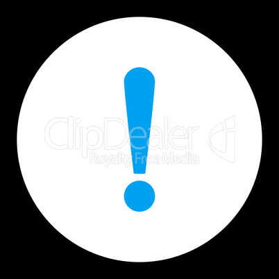 Exclamation Sign flat blue and white colors round button