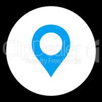 Map Marker flat blue and white colors round button