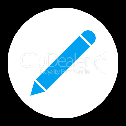 Pencil flat blue and white colors round button