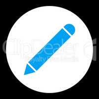 Pencil flat blue and white colors round button