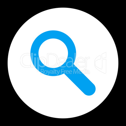 Search flat blue and white colors round button