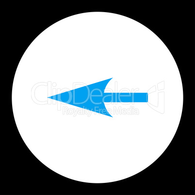 Sharp Left Arrow flat blue and white colors round button