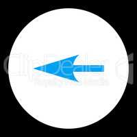 Sharp Left Arrow flat blue and white colors round button