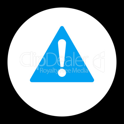 Warning flat blue and white colors round button