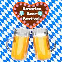 Beer glasses and gingerbread heart on Bavarian flag