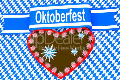 Bavarian flag with gingerbread heart and lettering, Oktoberfest