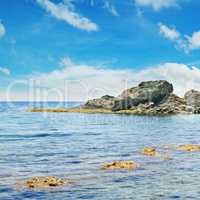 ocean, picturesque beach and blue sky