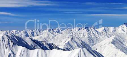 Panorama of winter mountains in nice day. Caucasus Mountains, Ge