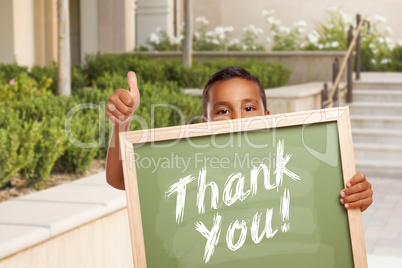 Boy Giving Thumbs Up Holding Thank You Chalk Board