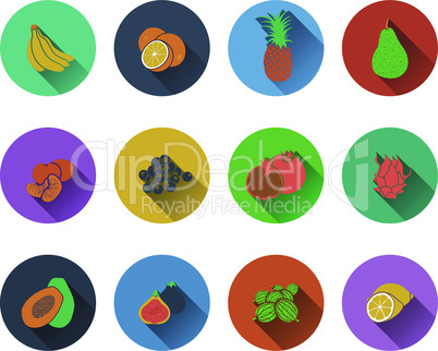 Set of fruits icons in flat design